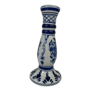 9.5" Flow Blue Ceramics Decorative Tapered Candle Holder